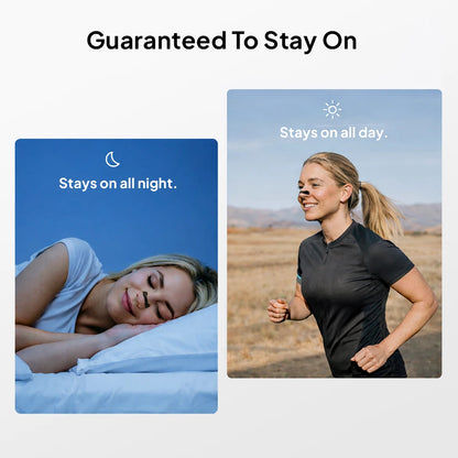 Woman wearing the Magnetic Nasal Dilator while sleeping and running, showing a secure fit for both overnight and daytime use